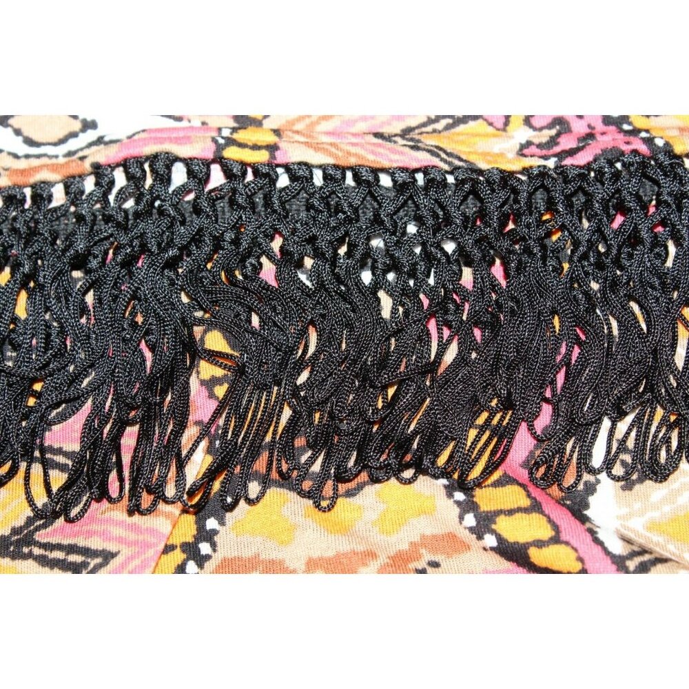 INC Sz M Coral Orange Black Multi 2.5-3" Fringe Hem 100% Rayon Top - Picture 4 of 6